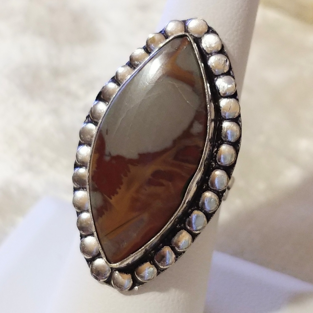 NWOT Natural Noreena Jasper .925 Sterling Silver Overlay Artisan Ring